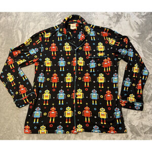 Chelsea Peers New York Men’s Pajama Top Medium Robot Print Button Up Sleep Shirt